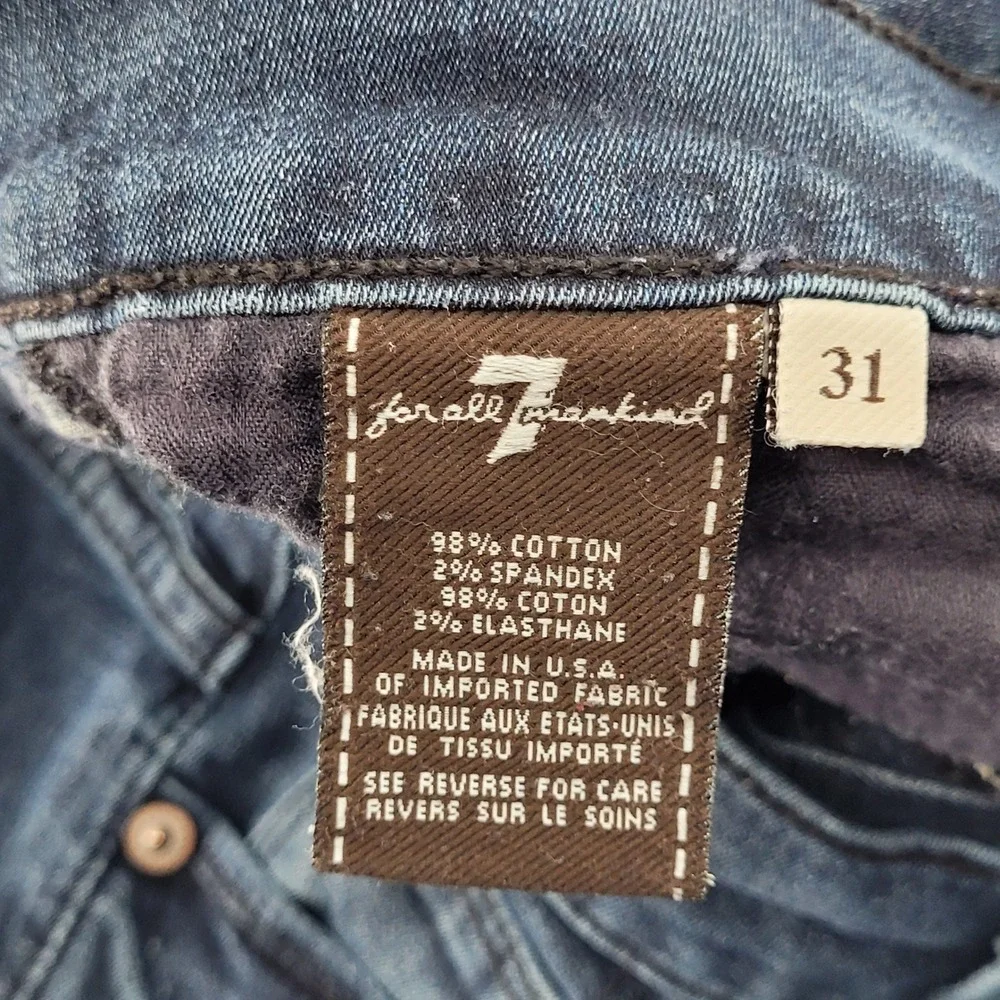 7‎ For All Mankind High Waist Straight Leg Jeans 31 Blue Stretch Denim Womens
